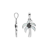 Tropical palm tree pendant in sterling silver with luminous Mother of Pearl inlay, artisan-crafted for beach-inspired style.